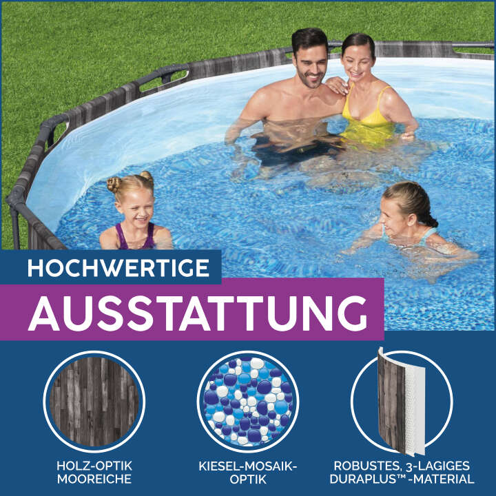 Bestway Steel Pro MAX™ Frame Pool-Set mit Filterpumpe Holz-Optik rund 366 x 100 cm